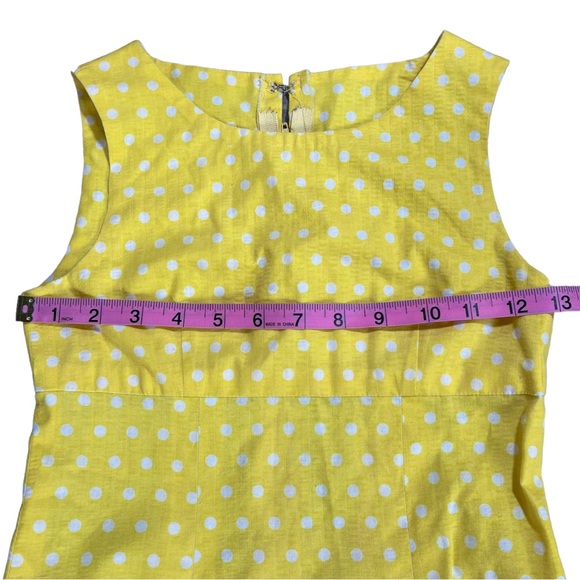 3/$44 Yellow dress size small white polka dots, zip up back with clasp closure - Picture 6 of 8